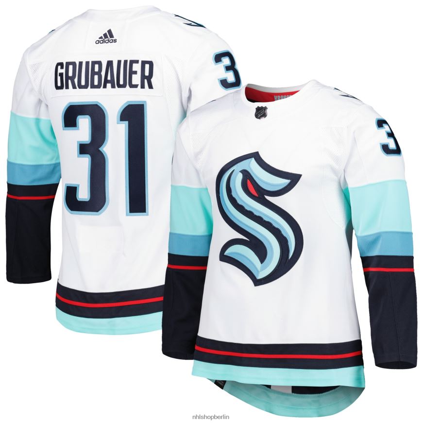 Männer NHL Seattle Kraken Philipp Grubauer adidas weißes Primegreen authentisches Pro-Auswärtsspieler-Trikot Kleidung BF680T1129