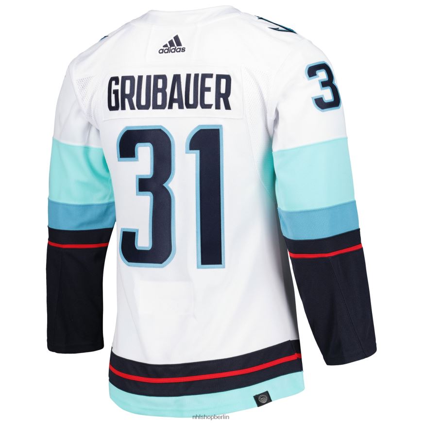 Männer NHL Seattle Kraken Philipp Grubauer adidas weißes Primegreen authentisches Pro-Auswärtsspieler-Trikot Kleidung BF680T1129