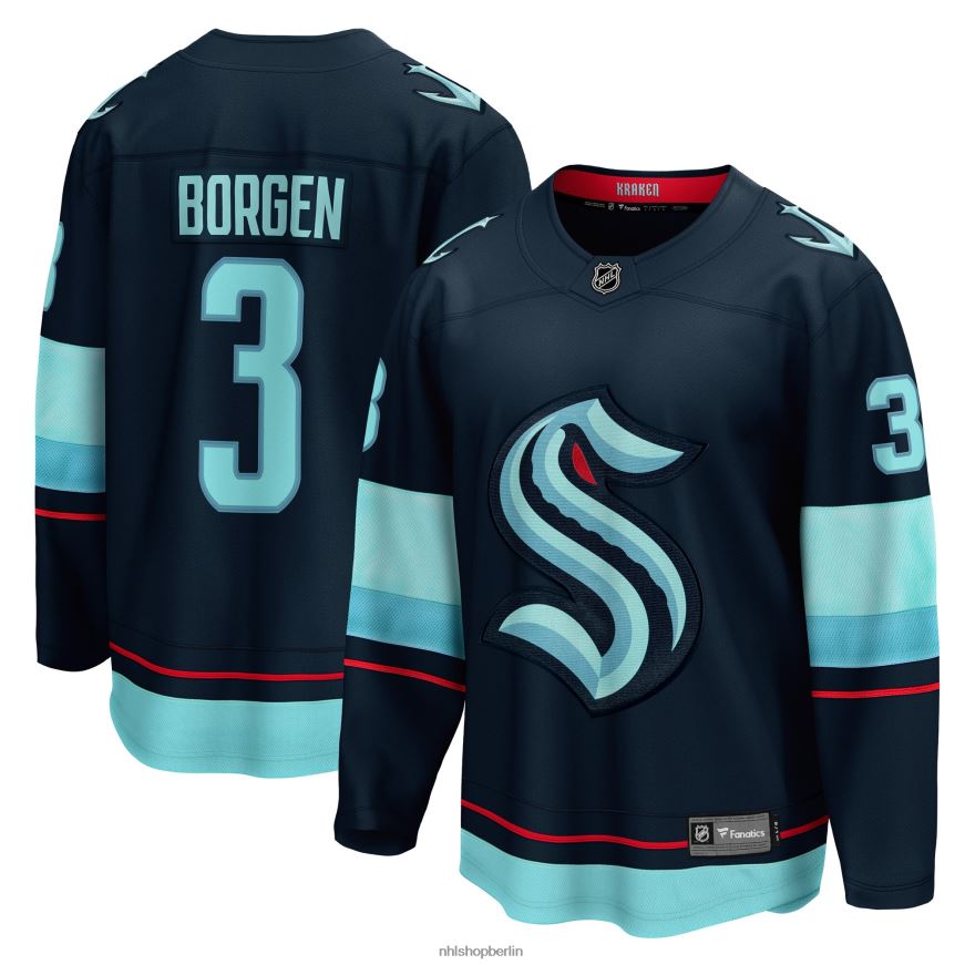 Männer NHL Seattle Kraken Will Borgen Fanatics-Heimtrikot mit tiefseeblauem Breakaway-Spieler-Logo Kleidung BF680T2055