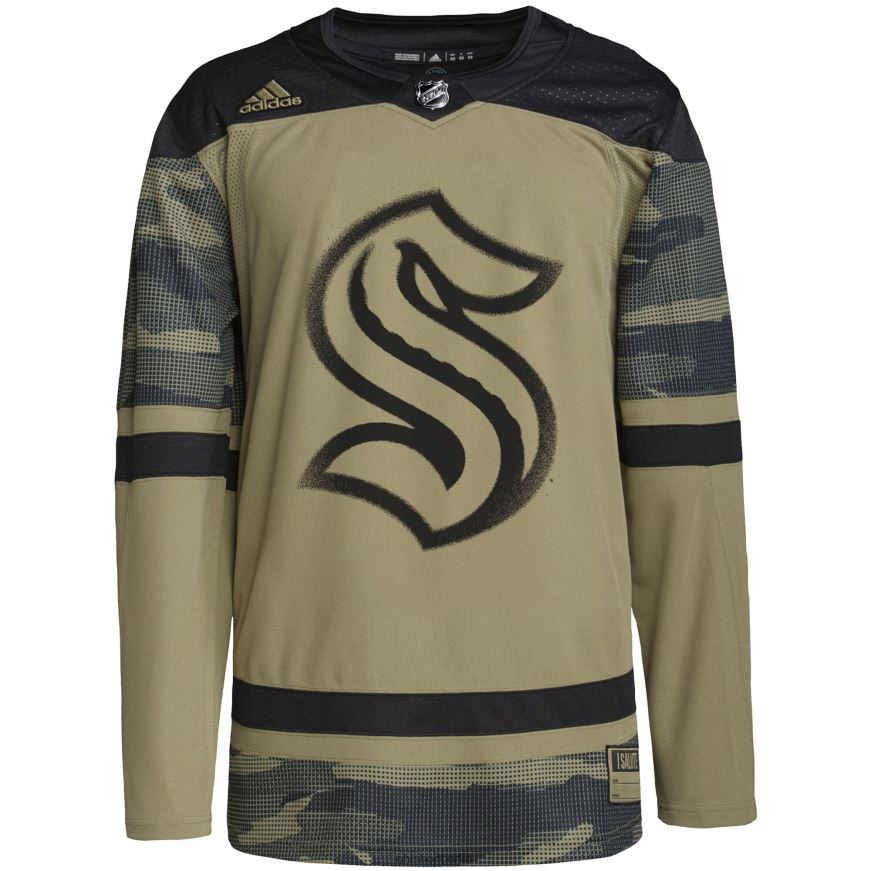 Männer NHL Seattle Kraken adidas Camo Military Appreciation Team authentisches Übungstrikot Kleidung BF680T911