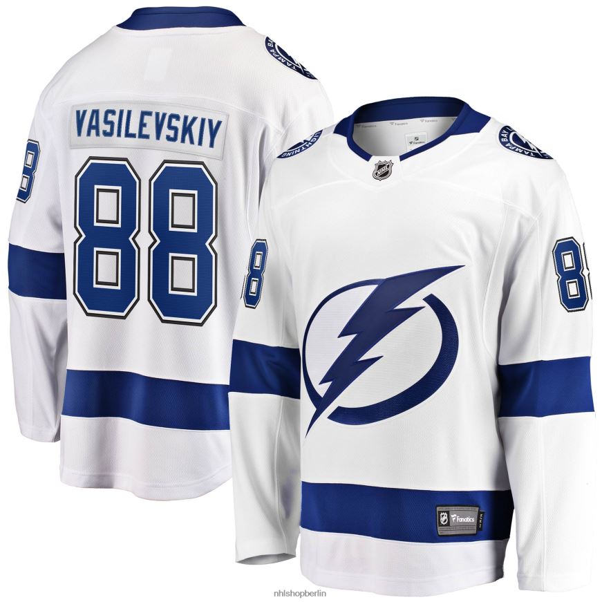 Männer NHL Tampa Bay Lightning Andrei Vasilevskiy Fanatics gebrandetes weißes Auswärtstrikot des Premier Breakaway-Spielers Kleidung BF680T499