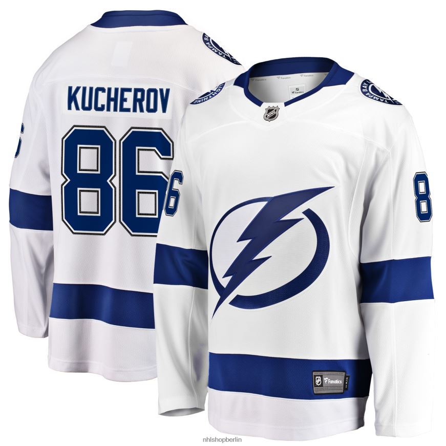 Männer NHL Tampa Bay Lightning Nikita Kucherov Fanatics gebrandetes weißes Auswärtstrikot für Premier Breakaway-Spieler Kleidung BF680T328