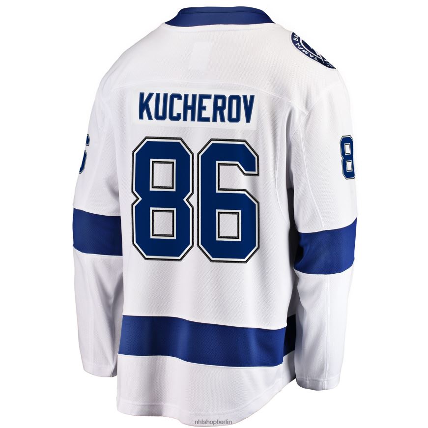 Männer NHL Tampa Bay Lightning Nikita Kucherov Fanatics gebrandetes weißes Auswärtstrikot für Premier Breakaway-Spieler Kleidung BF680T328