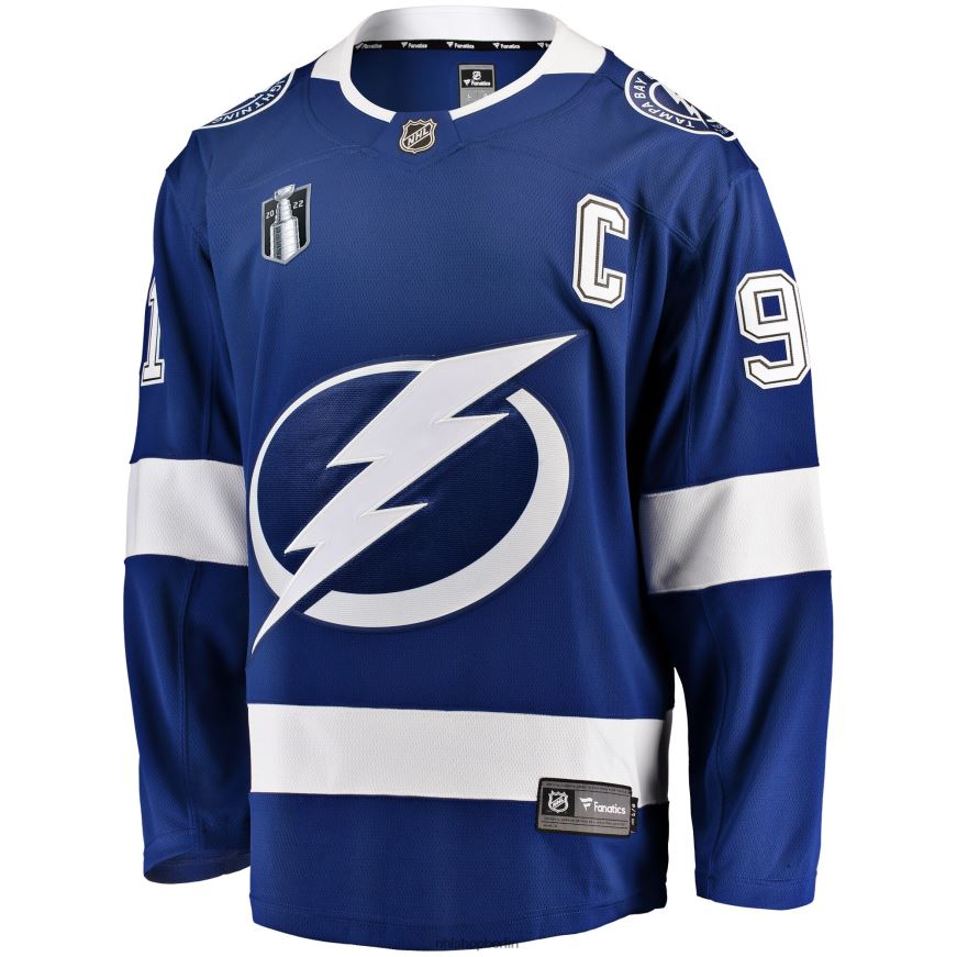 Männer NHL Tampa Bay Lightning Steven Stamkos Fanatics Branded Blue Home 2022 Stanley Cup Final Breakaway Player Jersey Kleidung BF680T768