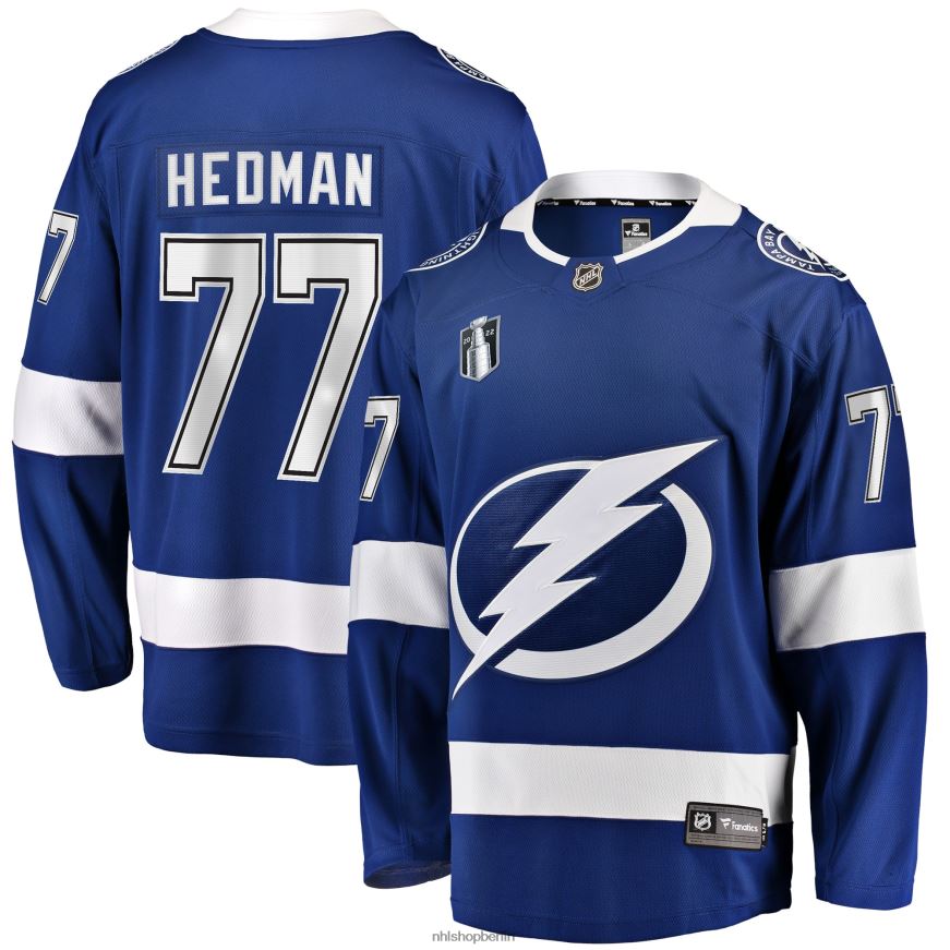 Männer NHL Tampa Bay Lightning Victor Hedman Fanatics Branded Blue Home 2022 Stanley Cup Final Breakaway Player Jersey Kleidung BF680T1491