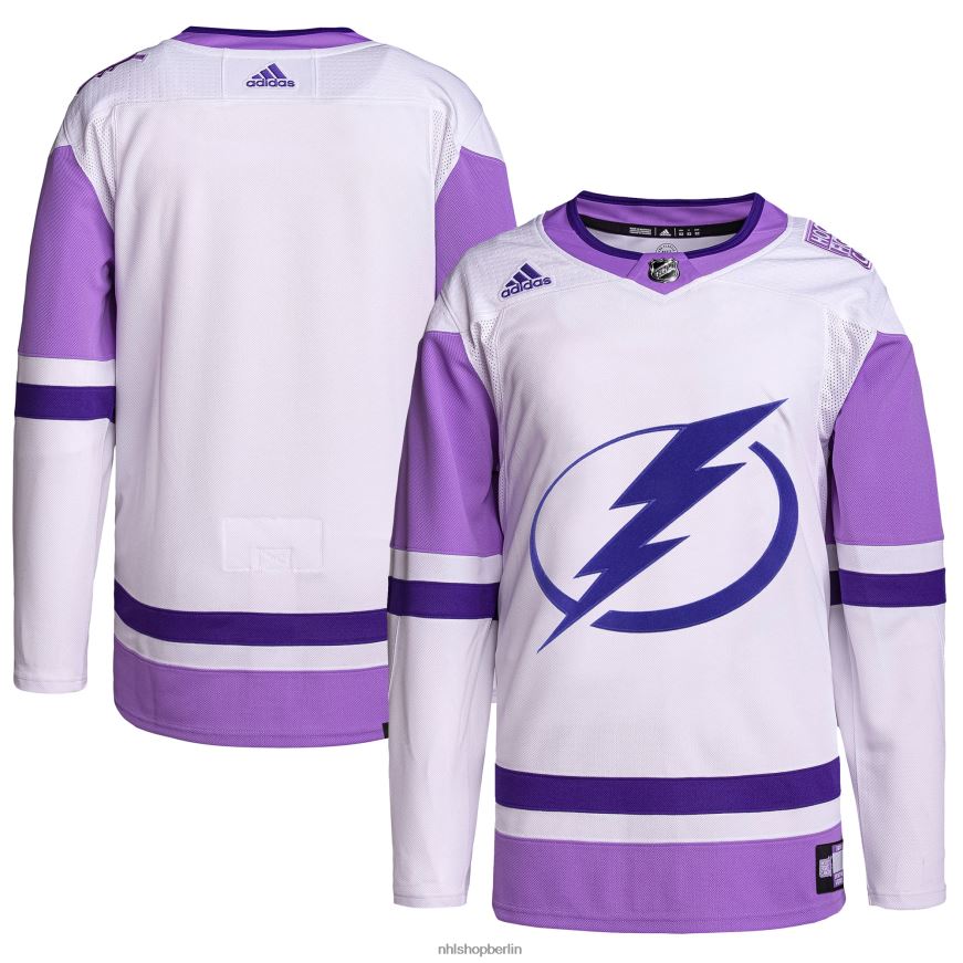 Männer NHL Tampa Bay Lightning adidas weiß/lila Hockey bekämpft Krebs Primegreen authentisches Blanko-Trainingstrikot Kleidung BF680T1115