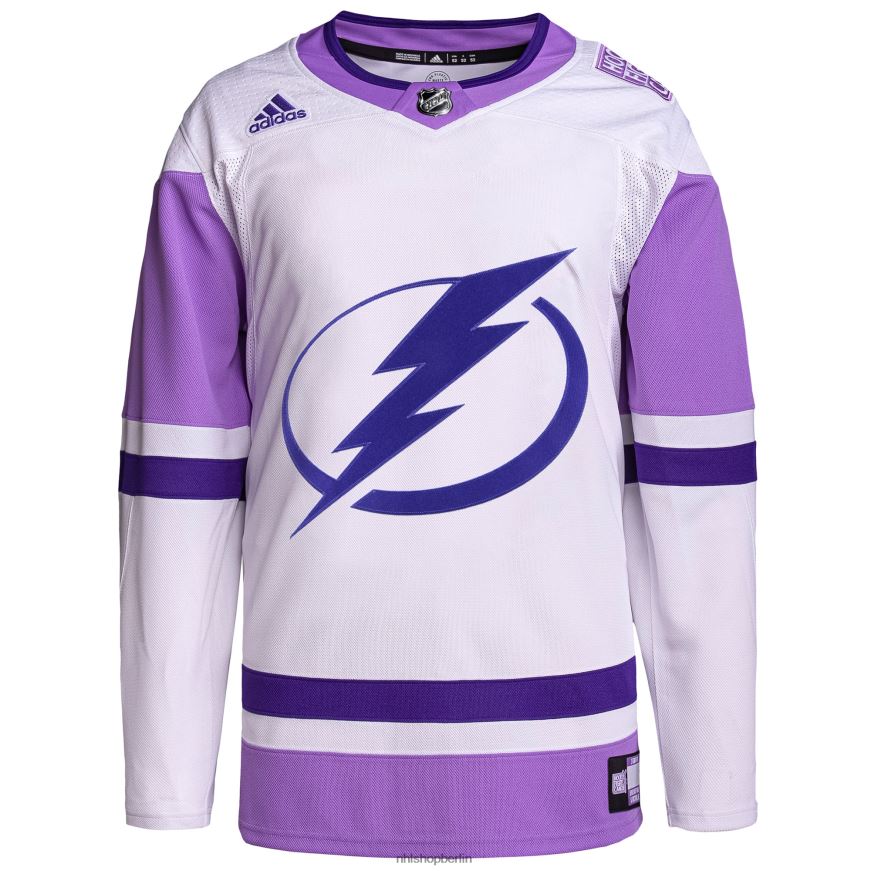 Männer NHL Tampa Bay Lightning adidas weiß/lila Hockey bekämpft Krebs Primegreen authentisches Blanko-Trainingstrikot Kleidung BF680T1115