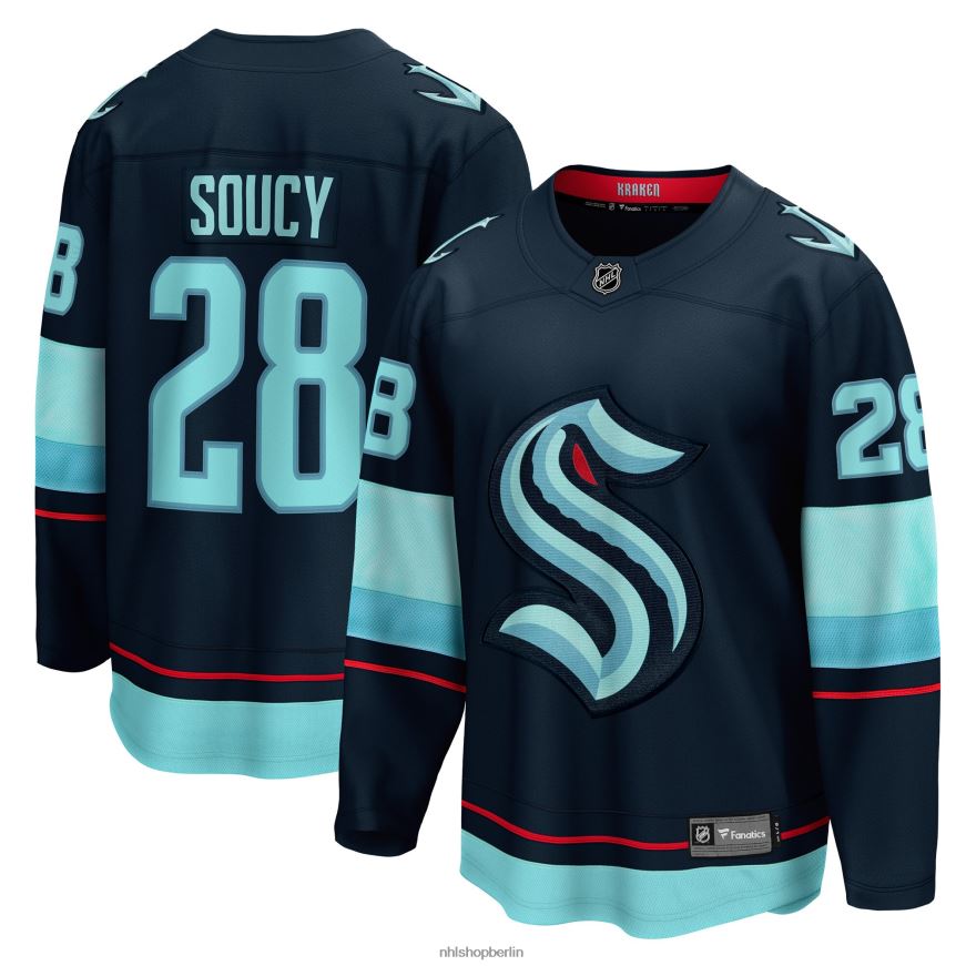 Männer NHL Tiefseeblaues Breakaway-Heimtrikot mit Fanatics-Logo von Seattle Kraken und Carson Soucy Kleidung BF680T1462