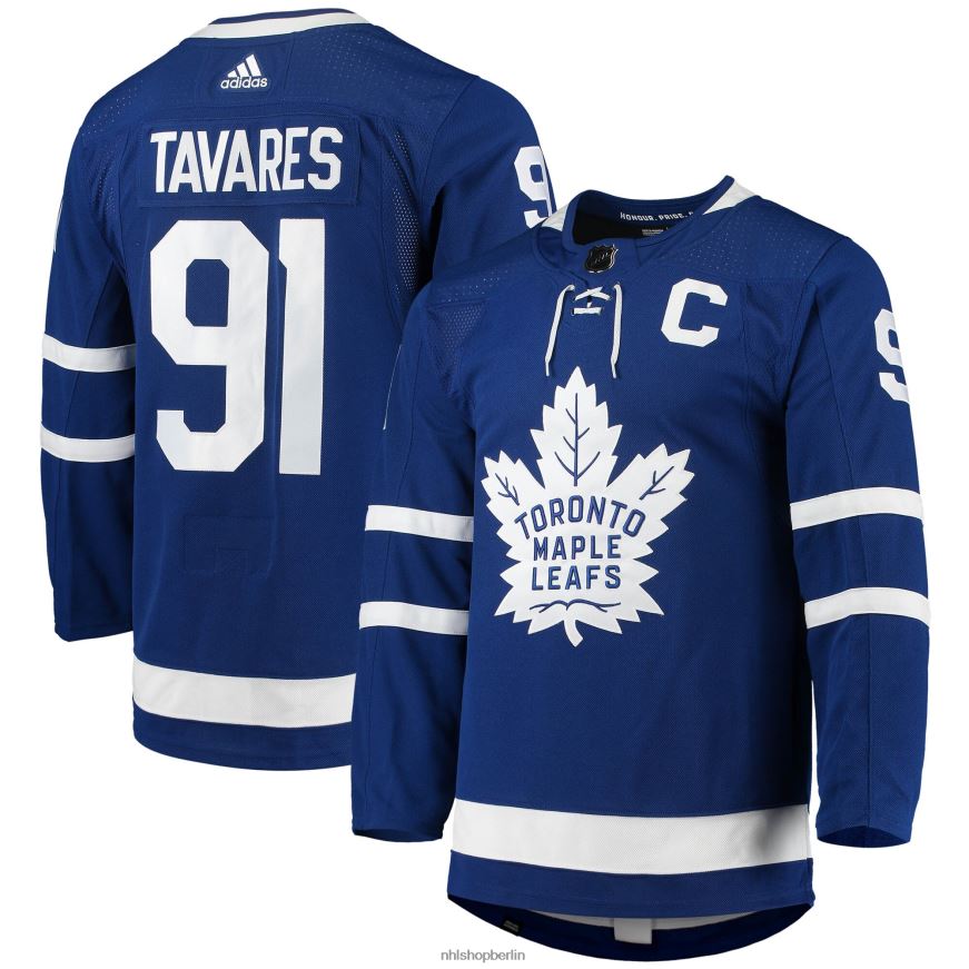 Männer NHL Toronto Maple Leafs John Tavares adidas Blue Home Captain Patch Primegreen Authentisches Profispieler-Trikot Kleidung BF680T1522