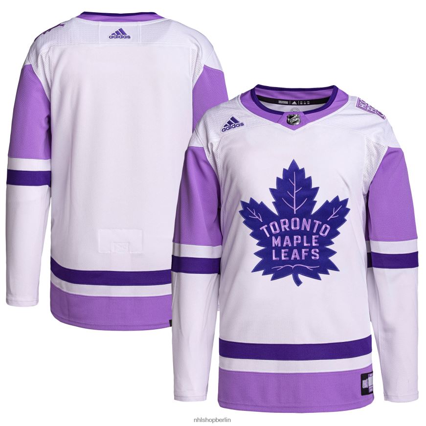 Männer NHL Toronto Maple Leafs adidas weiß/lila Hockey bekämpft Krebs Primegreen authentisches Blanko-Trainingstrikot Kleidung BF680T1360