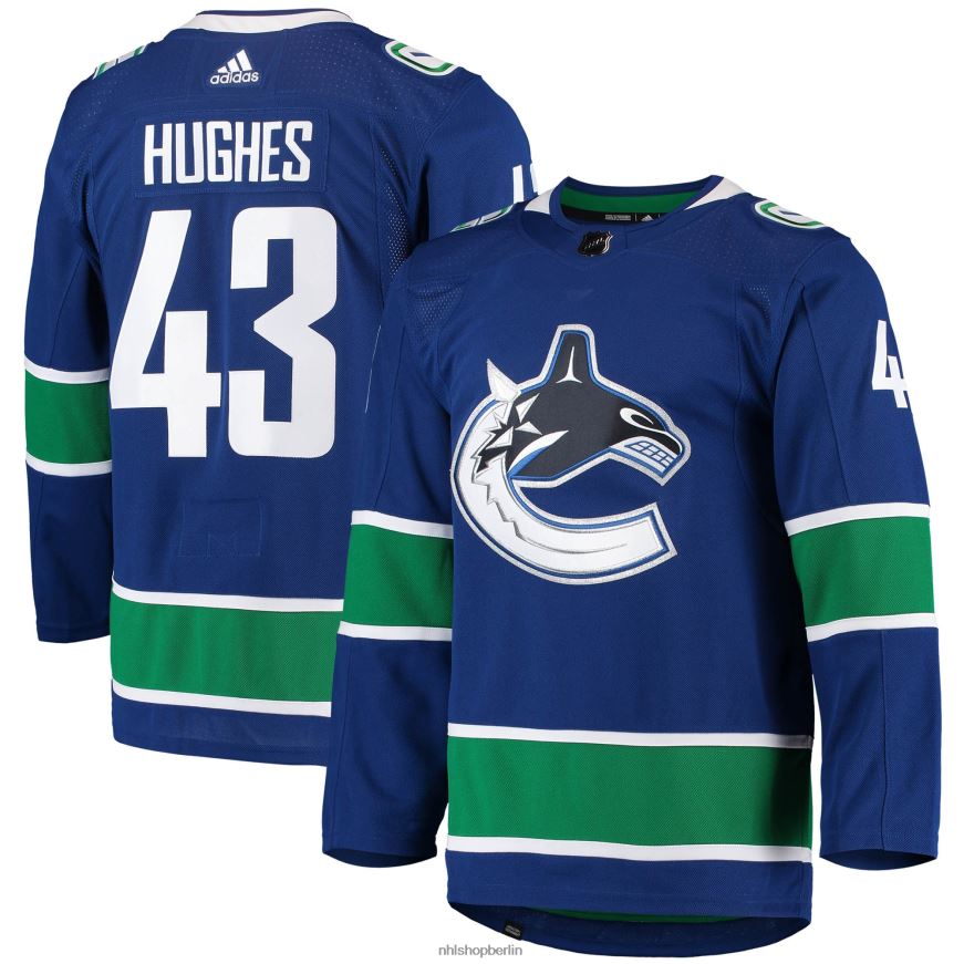 Männer NHL Vancouver Canucks Quinn Hughes adidas blaues authentisches Heimtrikot für Profispieler Kleidung BF680T740