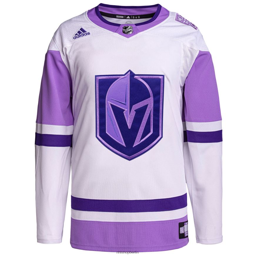 Männer NHL Vegas Golden Knights adidas weiß/lila Hockey bekämpft Krebs Primegreen authentisches individuelles Trikot Kleidung BF680T1959