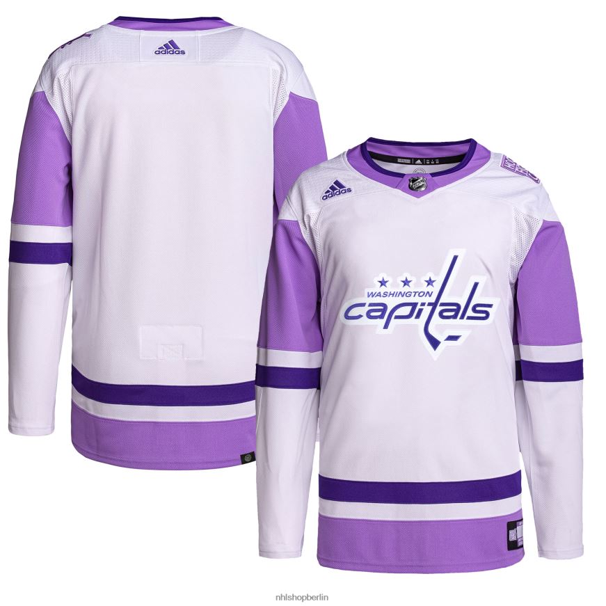 Männer NHL Washington Capitals Adidas weiß/lila Hockey bekämpft Krebs Primegreen authentisches Blanko-Trainingstrikot Kleidung BF680T1203