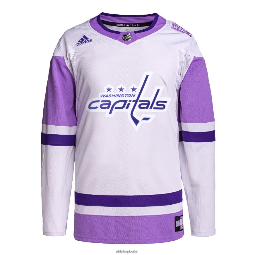 Männer NHL Washington Capitals Adidas weiß/lila Hockey bekämpft Krebs Primegreen authentisches Blanko-Trainingstrikot Kleidung BF680T1203