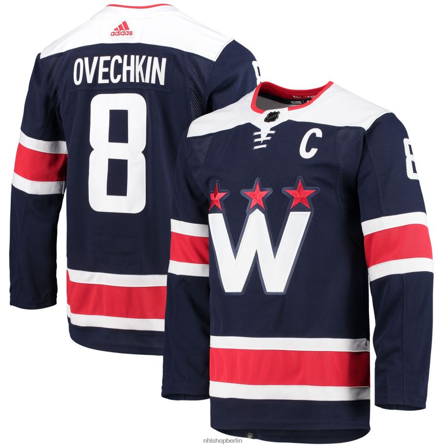 Männer NHL Washington Capitals Alexander Ovechkin adidas Navy Alternative Captain Patch Primegreen Authentisches Pro-Spieler-Trikot Kleidung BF680T346