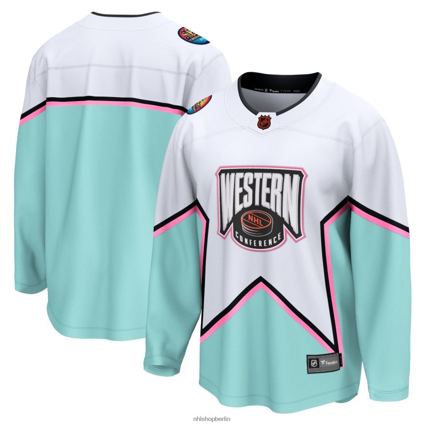 Männer NHL Weißes All-Star Game Western Conference Breakaway-Trikot 2023 mit Fanatics-Logo Kleidung BF680T2445