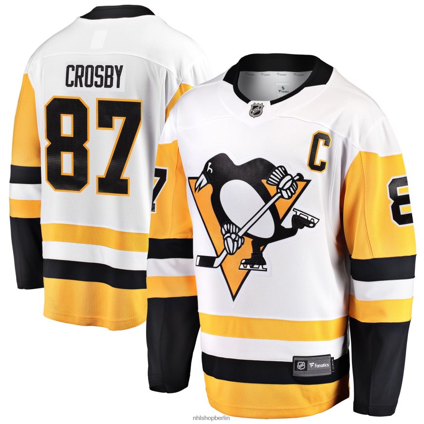 Männer NHL Weißes Auswärtstrikot der Premier Breakaway-Spieler der Pittsburgh Penguins mit Sidney Crosby Fanatics-Logo und Kapitän Kleidung BF680T34