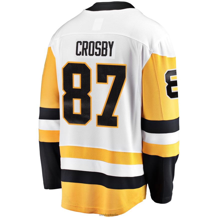 Männer NHL Weißes Auswärtstrikot der Premier Breakaway-Spieler der Pittsburgh Penguins mit Sidney Crosby Fanatics-Logo und Kapitän Kleidung BF680T34