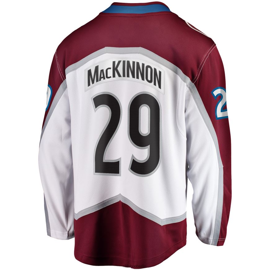 Männer NHL Weißes Auswärtstrikot für den Premier Breakaway-Spieler von Colorado Avalanche mit Fanatiker-Logo von Nathan Mackinnon Kleidung BF680T117