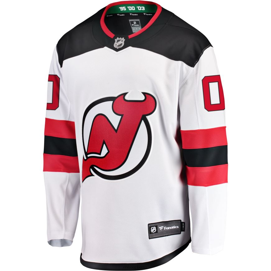 Männer NHL Weißes Auswärtstrikot mit Fanatics-Logo der New Jersey Devils Kleidung BF680T207