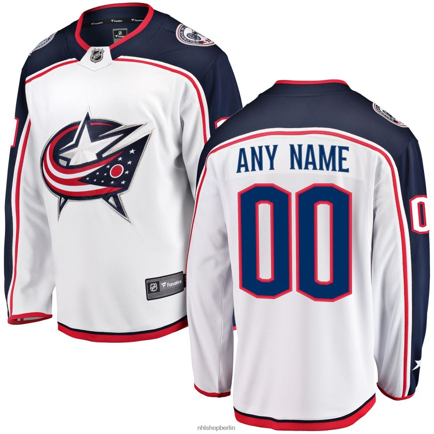 Männer NHL Weißes Auswärtstrikot mit Fanatics-Logo von Columbus Blue Jackets Kleidung BF680T1435