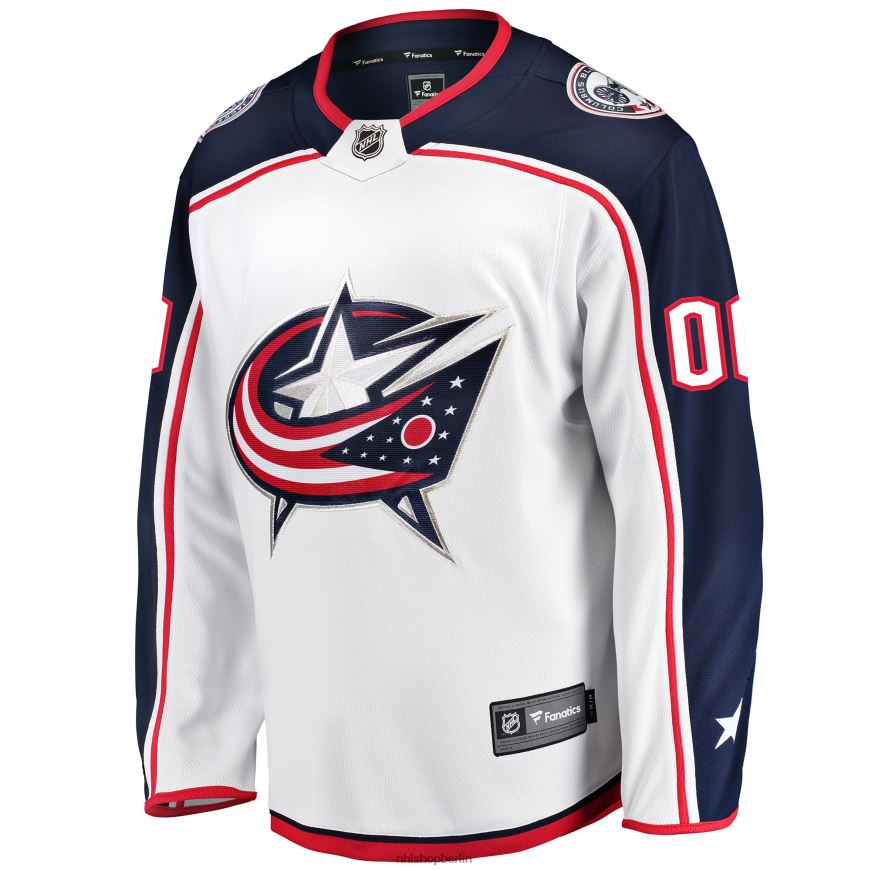 Männer NHL Weißes Auswärtstrikot mit Fanatics-Logo von Columbus Blue Jackets Kleidung BF680T1435