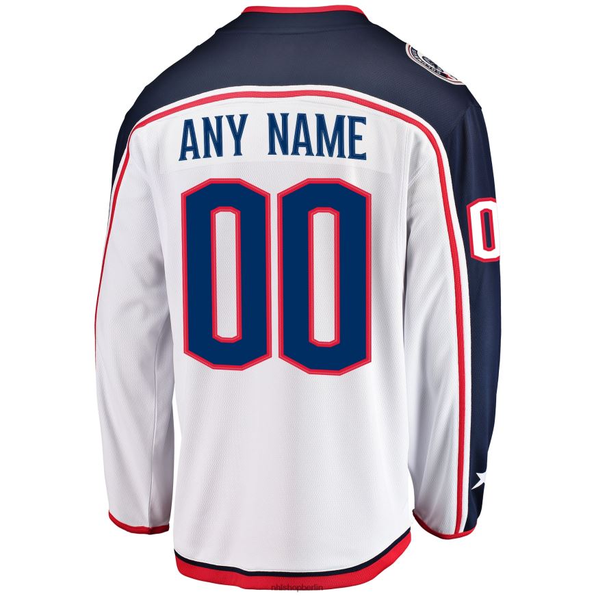 Männer NHL Weißes Auswärtstrikot mit Fanatics-Logo von Columbus Blue Jackets Kleidung BF680T1435