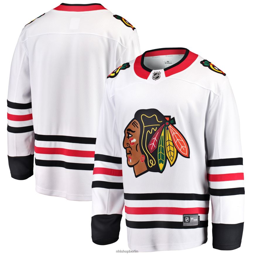 Männer NHL Weißes Breakaway-Auswärtstrikot der Chicago Blackhawks mit Fanatics-Logo Kleidung BF680T487