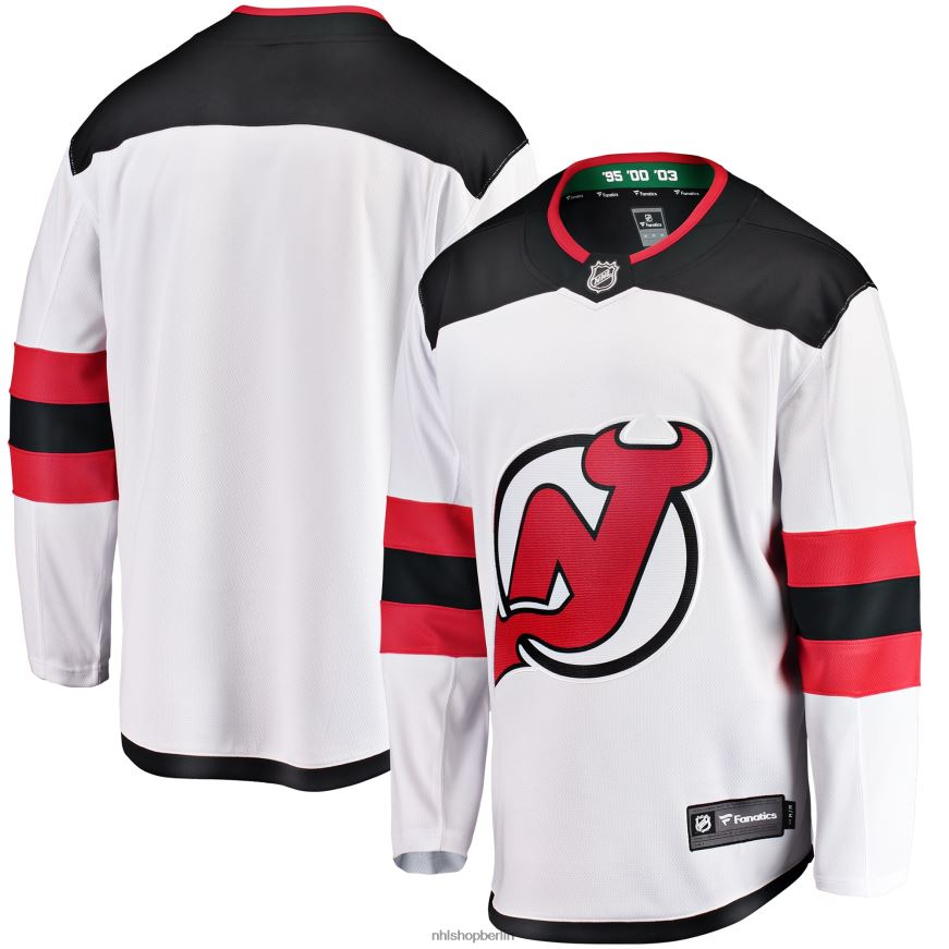 Männer NHL Weißes Breakaway-Auswärtstrikot der New Jersey Devils mit Fanatics-Logo Kleidung BF680T587