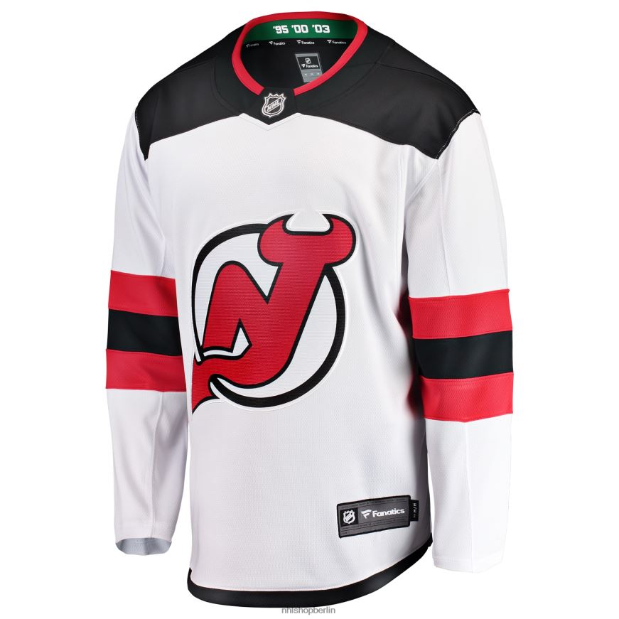 Männer NHL Weißes Breakaway-Auswärtstrikot der New Jersey Devils mit Fanatics-Logo Kleidung BF680T587