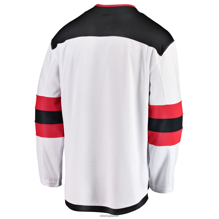 Männer NHL Weißes Breakaway-Auswärtstrikot der New Jersey Devils mit Fanatics-Logo Kleidung BF680T587