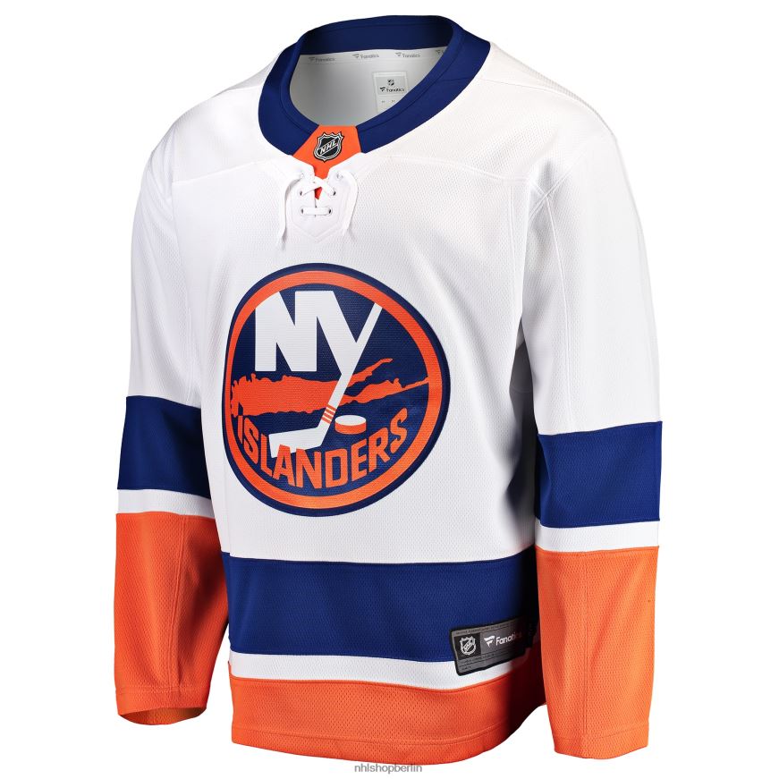 Männer NHL Weißes Breakaway-Auswärtstrikot der New York Islanders mit Fanatics-Logo Kleidung BF680T583