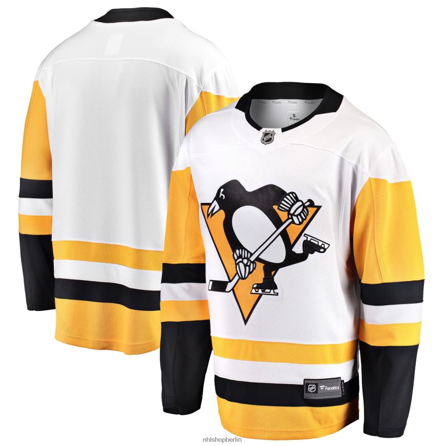 Männer NHL Weißes Breakaway-Auswärtstrikot der Pittsburgh Penguins mit Fanatics-Logo Kleidung BF680T1303