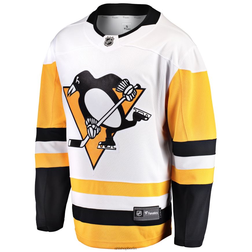 Männer NHL Weißes Breakaway-Auswärtstrikot der Pittsburgh Penguins mit Fanatics-Logo Kleidung BF680T1303