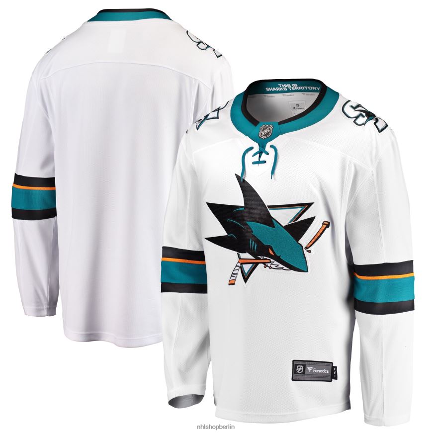 Männer NHL Weißes Breakaway-Auswärtstrikot der San Jose Sharks mit Fanatics-Logo Kleidung BF680T1523