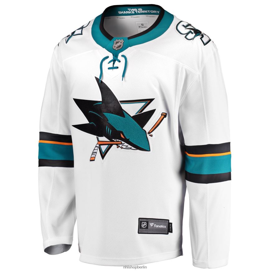 Männer NHL Weißes Breakaway-Auswärtstrikot der San Jose Sharks mit Fanatics-Logo Kleidung BF680T1523