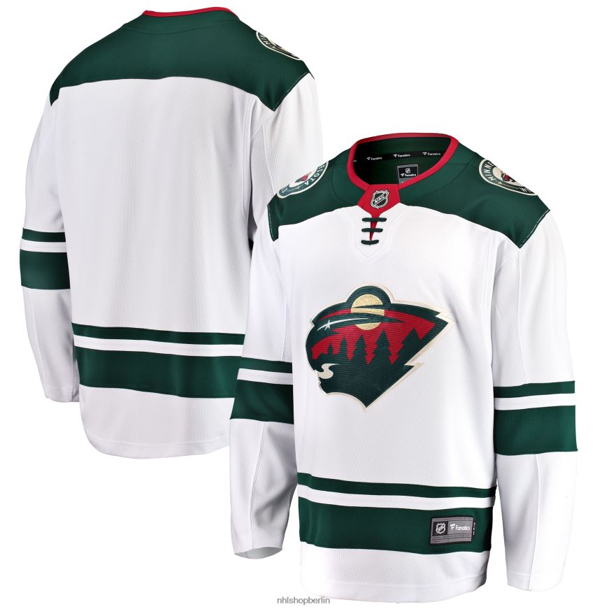 Männer NHL Weißes Breakaway-Auswärtstrikot mit Minnesota-Wild-Fanatiker-Logo Kleidung BF680T1781