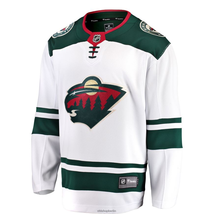 Männer NHL Weißes Breakaway-Auswärtstrikot mit Minnesota-Wild-Fanatiker-Logo Kleidung BF680T1781