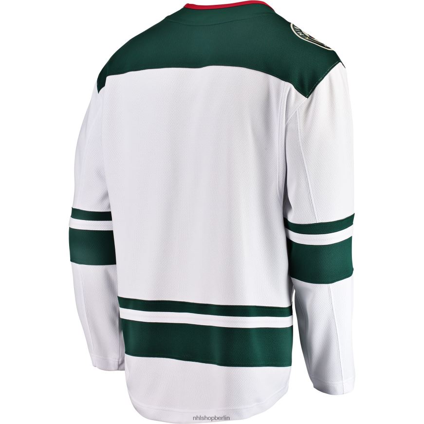 Männer NHL Weißes Breakaway-Auswärtstrikot mit Minnesota-Wild-Fanatiker-Logo Kleidung BF680T1781