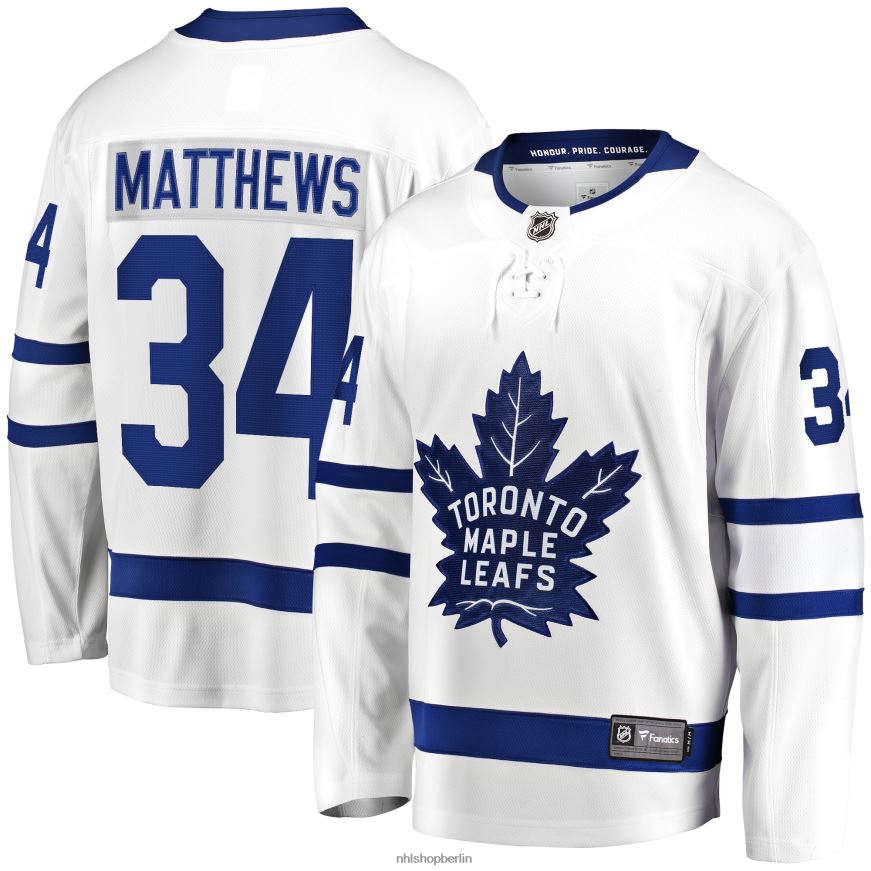 Männer NHL Weißes Premier Breakaway-Spieler-Auswärtstrikot der Toronto Maple Leafs mit Fanatics-Logo von Auston Matthews Kleidung BF680T1703