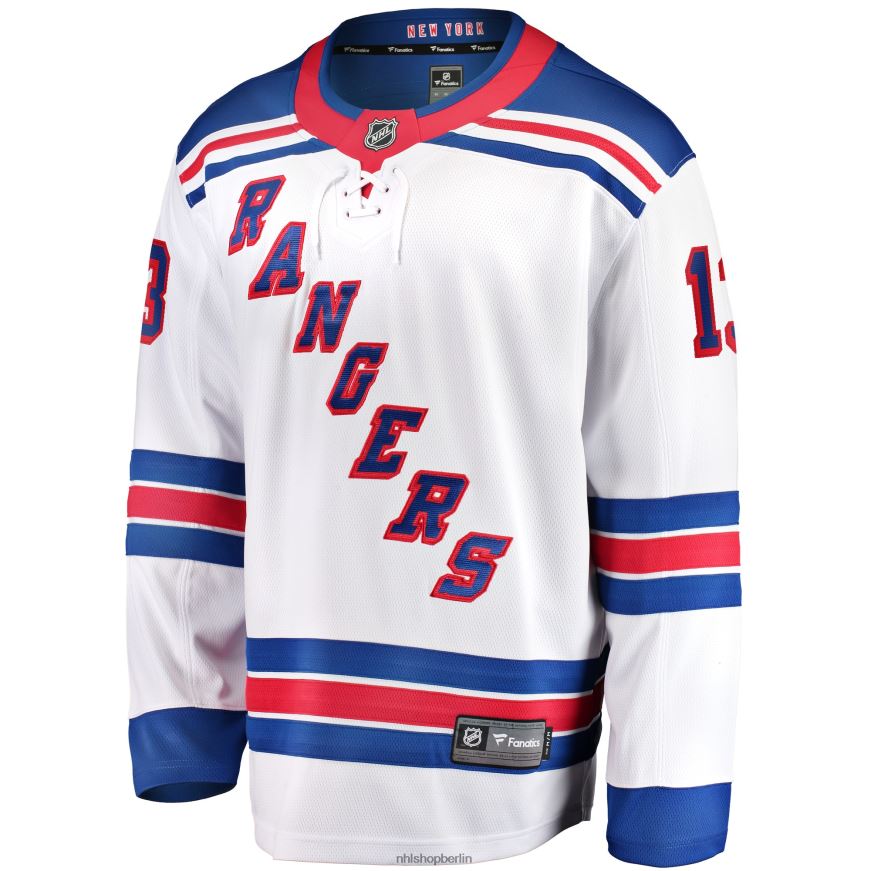 Männer NHL Weißes Premier Breakaway-Spielertrikot der New York Rangers mit Fanatics-Logo von Alexis Lafreniere Kleidung BF680T225