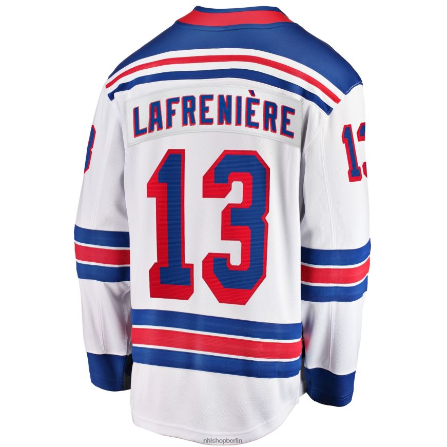 Männer NHL Weißes Premier Breakaway-Spielertrikot der New York Rangers mit Fanatics-Logo von Alexis Lafreniere Kleidung BF680T225