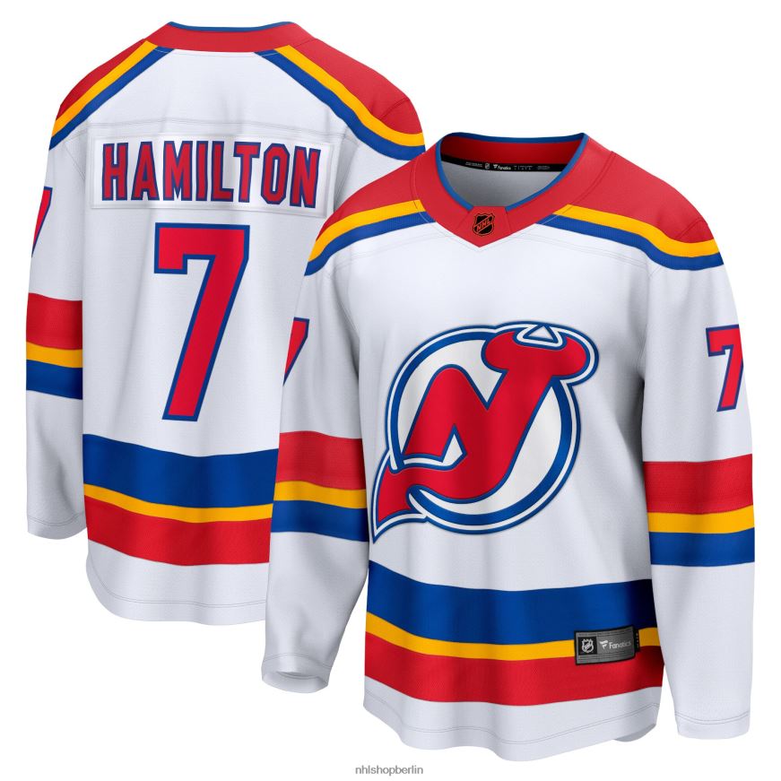 Männer NHL Weißes Special Edition 20 Breakaway-Spielertrikot der New Jersey Devils mit Fanatics-Logo von Dougie Hamilton Kleidung BF680T1316