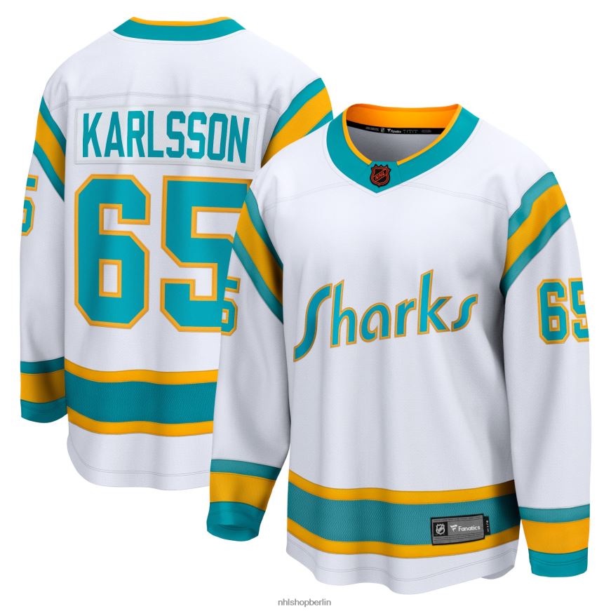 Männer NHL Weißes Special Edition 20 Breakaway-Spielertrikot der San Jose Sharks mit Fanatics-Logo von Erik Karlsson Kleidung BF680T401