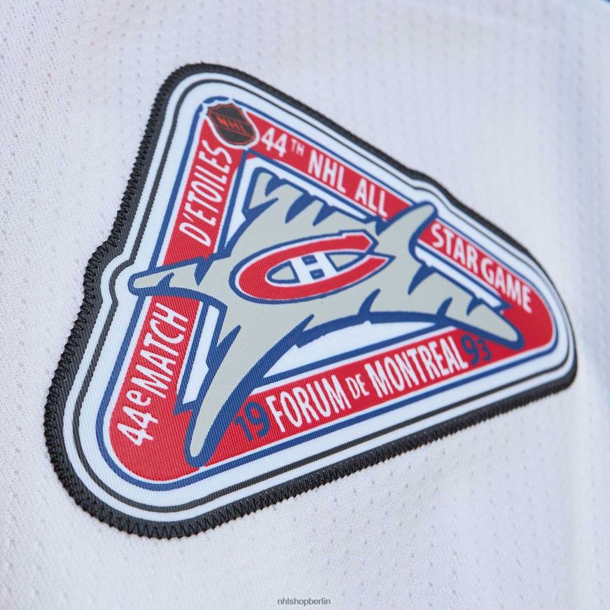 Männer NHL Weißes Spielertrikot der Montreal Canadiens Patrick Roy Mitchell und Ness 1992 blaue Linie Kleidung BF680T1000