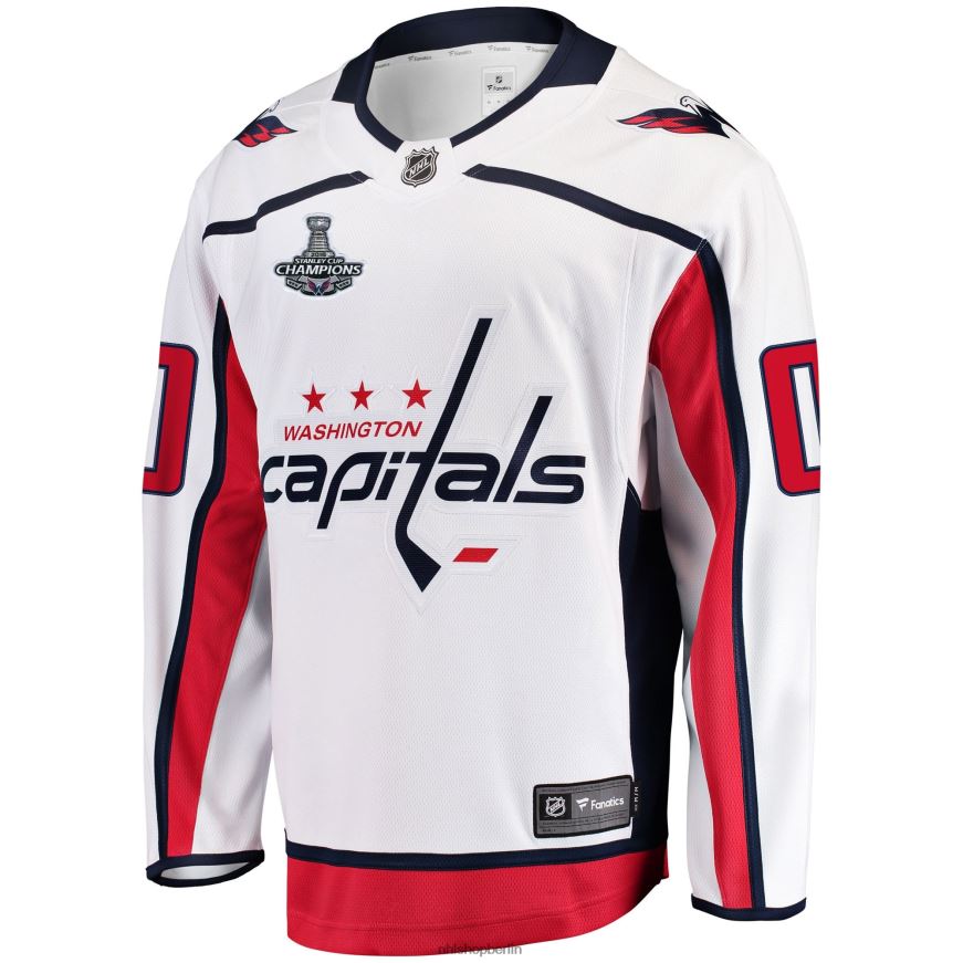 Männer NHL Weißes individuelles Auswärtstrikot der 2018 Stanley Cup Champions der Washington Capitals Kleidung BF680T797