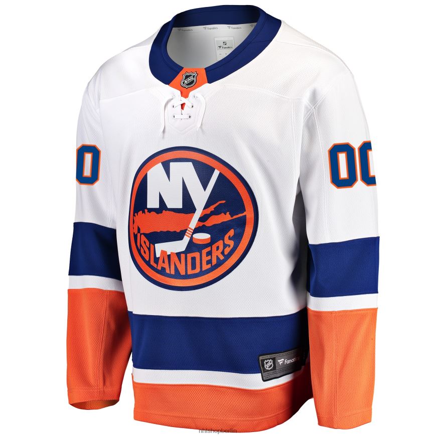 Männer NHL Weißes individuelles Auswärtstrikot der New York Islanders mit Fanatics-Logo Kleidung BF680T416