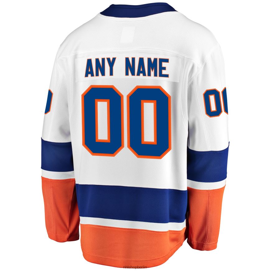 Männer NHL Weißes individuelles Auswärtstrikot der New York Islanders mit Fanatics-Logo Kleidung BF680T416