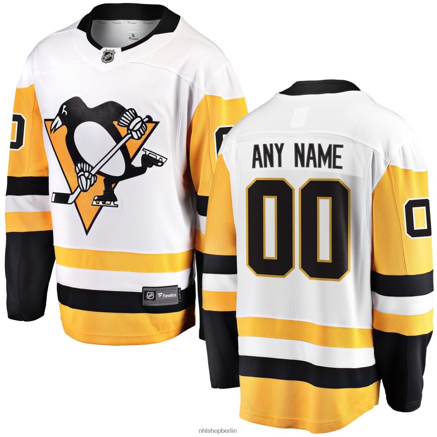 Männer NHL Weißes individuelles Auswärtstrikot der Pittsburgh Penguins mit Fanatics-Logo Kleidung BF680T749