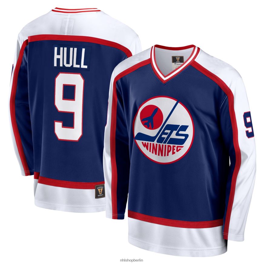 Männer NHL Winnipeg Jets Bobby Hull Fanatics-Trikot für ausgeschiedene Spieler in Marineblau mit Breakaway-Logo Kleidung BF680T763